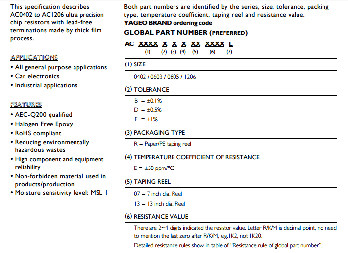 國巨AC級貼片電阻代碼申明