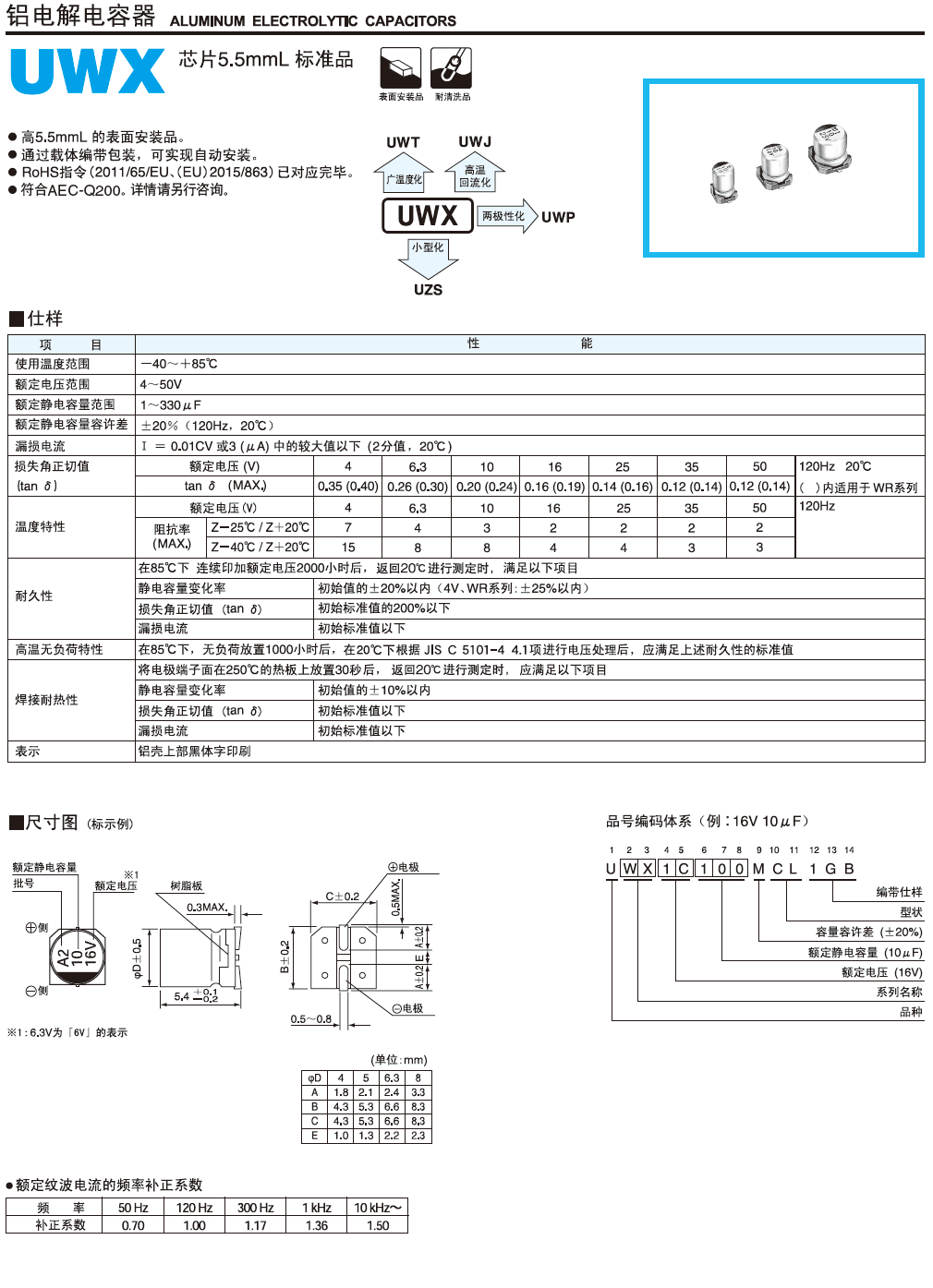 UWX規范品鋁電解電容 UWX規范品鋁電解電容